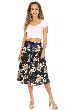 Black/Teal Floral Midi Skirt (S500)